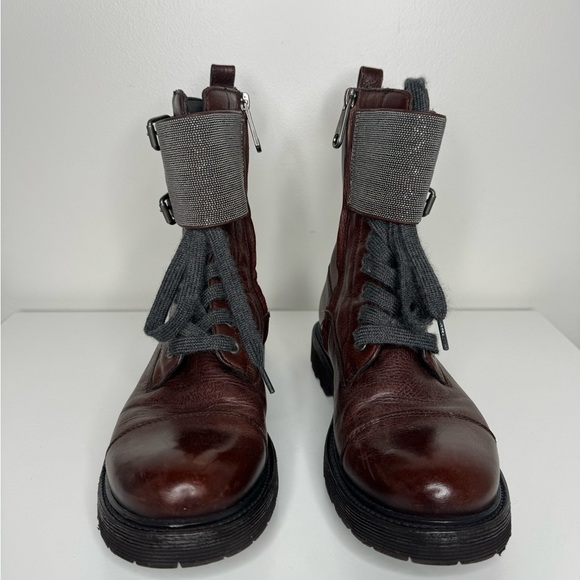 Brunello Cucinelli Monili Leather Combat Brown Boots - Refined Elegance - Picture 2 of 9